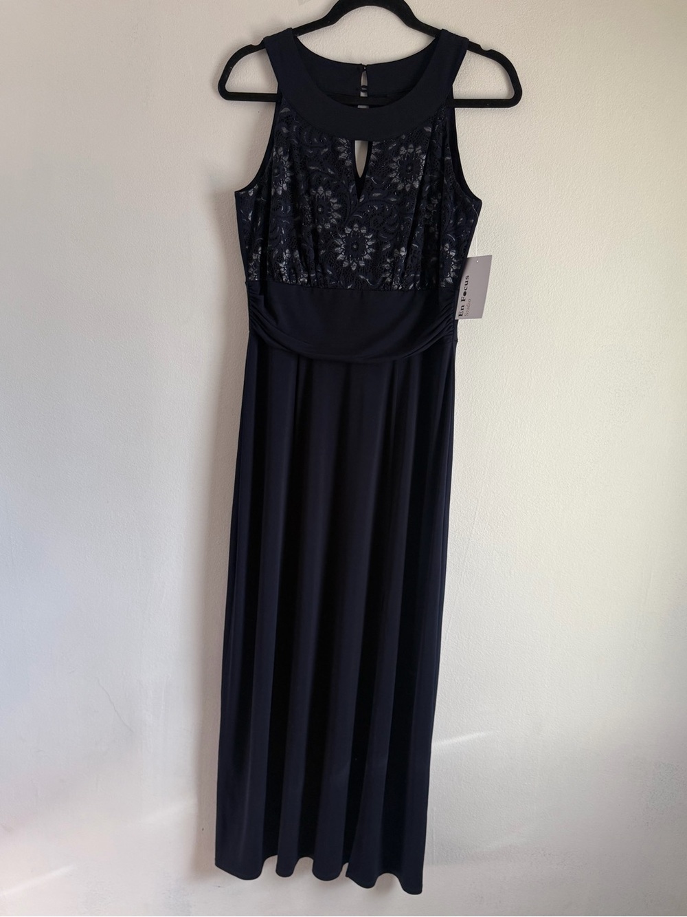 Sleeveless Navy Lace Bodice Maxi Dress